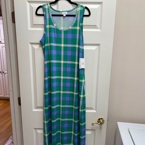 LuLaRoe Dani Tank Dress Blue Green Plaid NWT LLR L